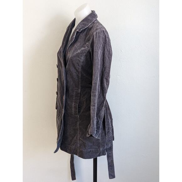 Eileen Fisher Petite Sz 0-2 Pea Coat Corduroy Jacket Grey Double Breasted Belted - Picture 9 of 13
